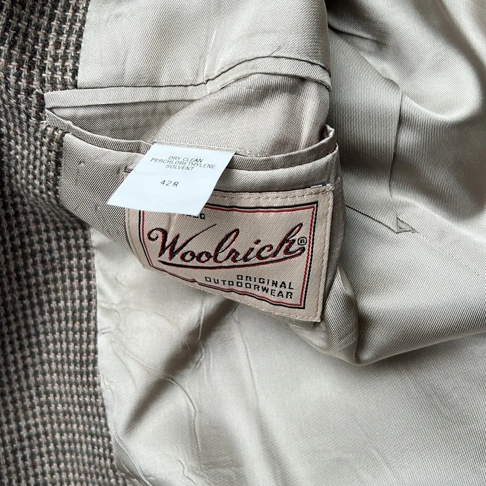 Woolrich Men’s blazer tweed vintage Classic‎ Houndstooth sports coat brown 42R